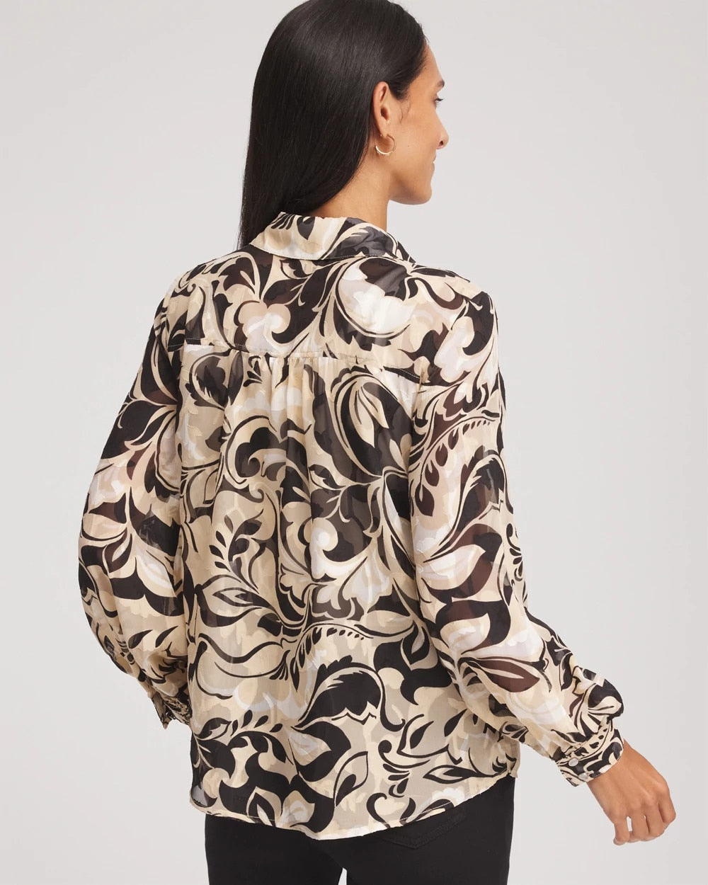 Chico's Floral Burnout Blouson-Sleeve Blouse
