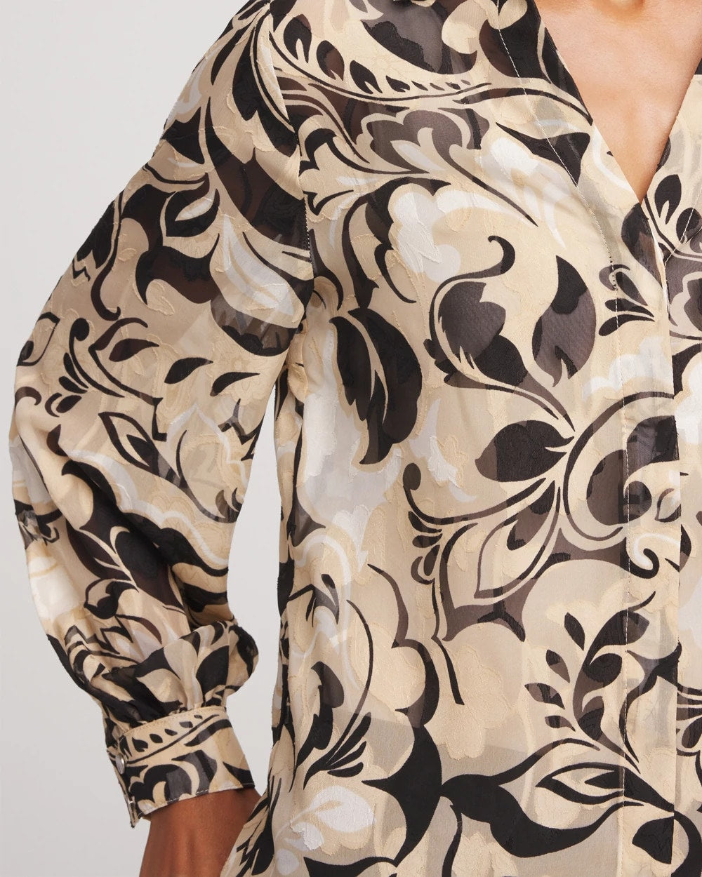 Chico's Floral Burnout Blouson-Sleeve Blouse