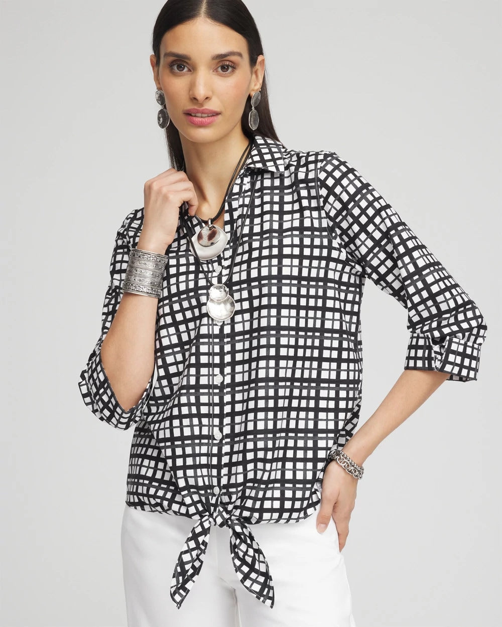 Chico's No Iron™ Plaid Tie-Front Top