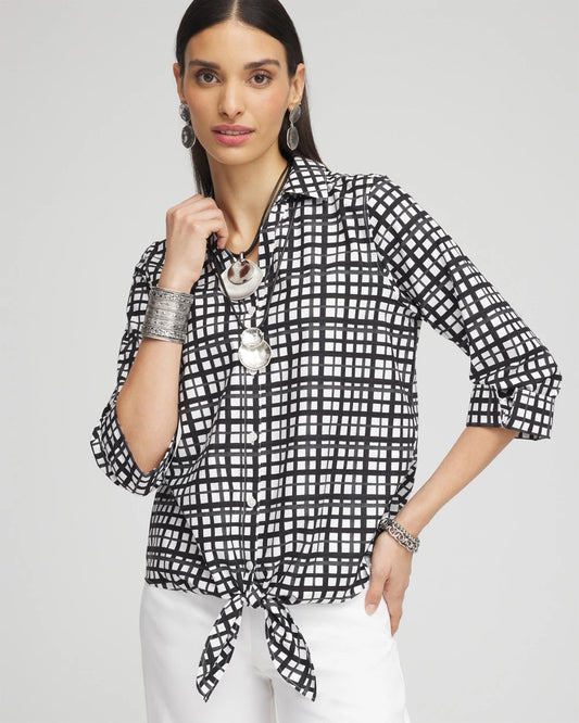 Chico's No Iron™ Plaid Tie-Front Top