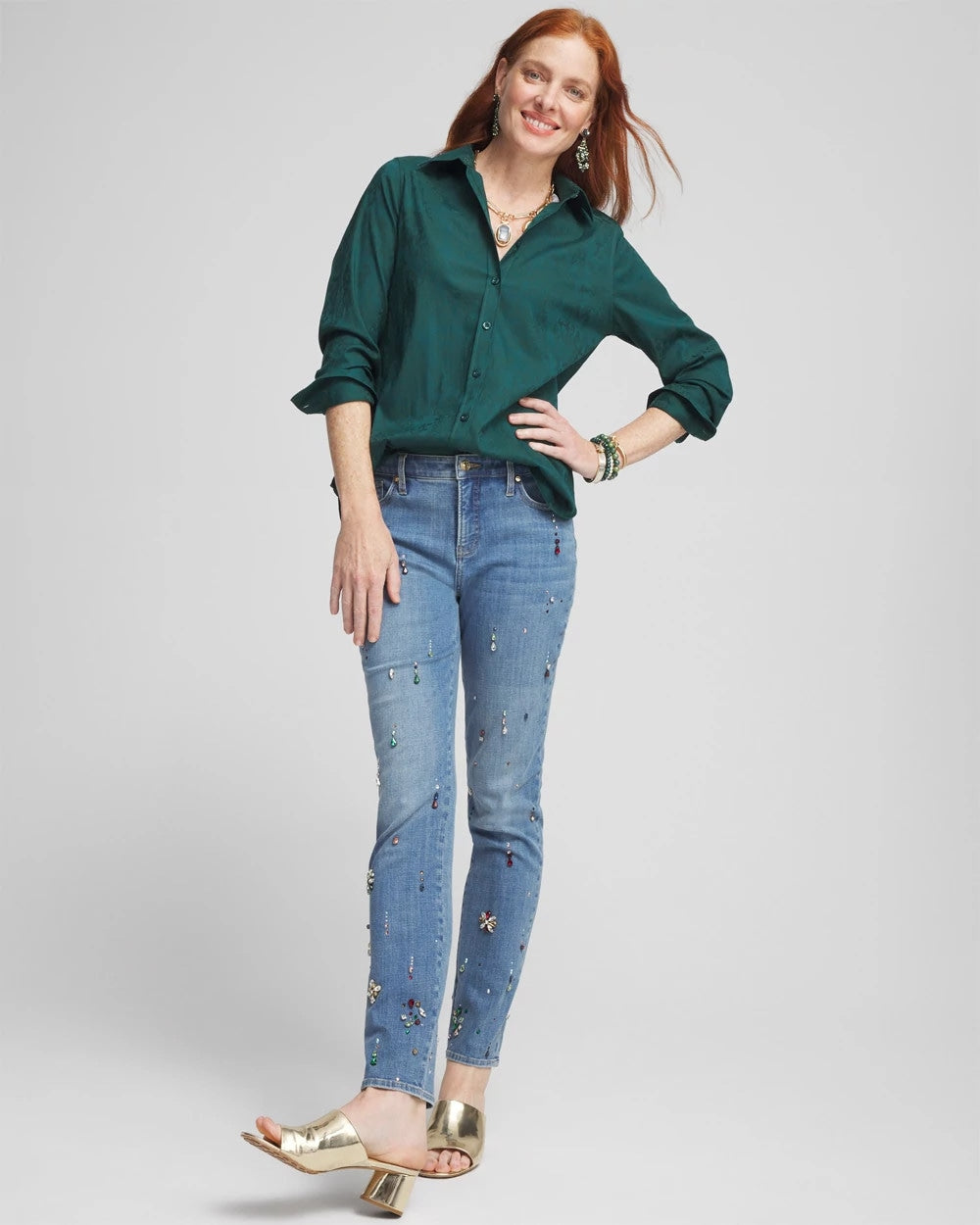 Chico's No Iron™ Green Jacquard Shirt