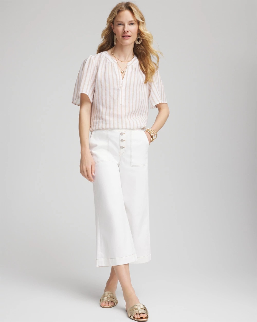 Chico's Striped Linen Popover Shirt