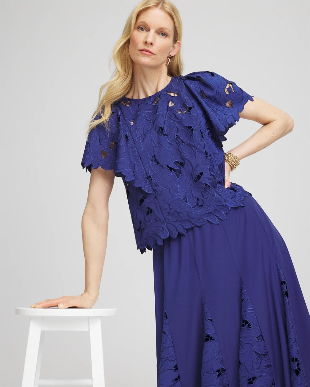 Chico's Lace Detail Flutter Sleeve Top