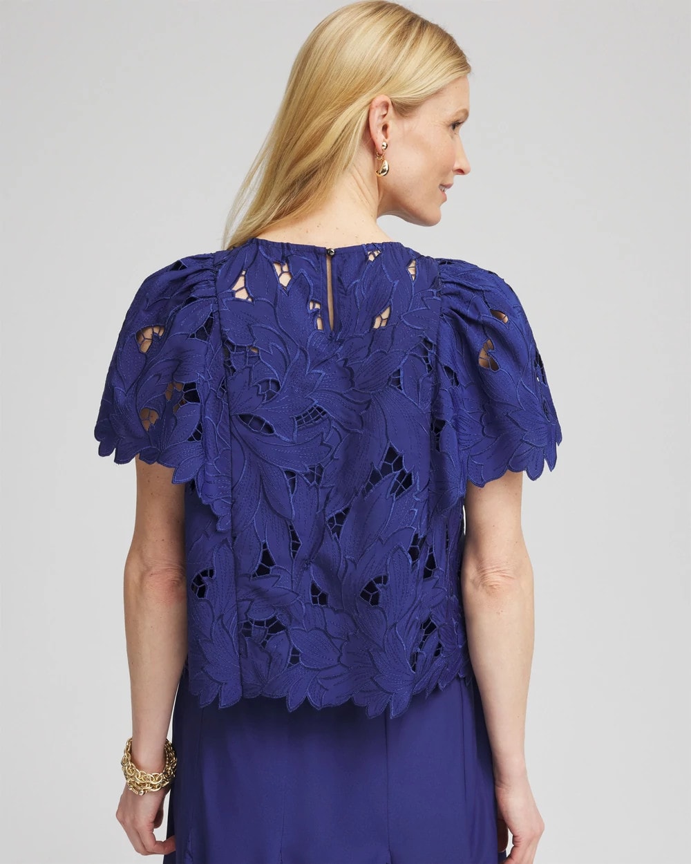 Chico's Lace Detail Flutter Sleeve Top