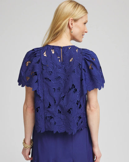 Chico's Lace Detail Flutter Sleeve Top