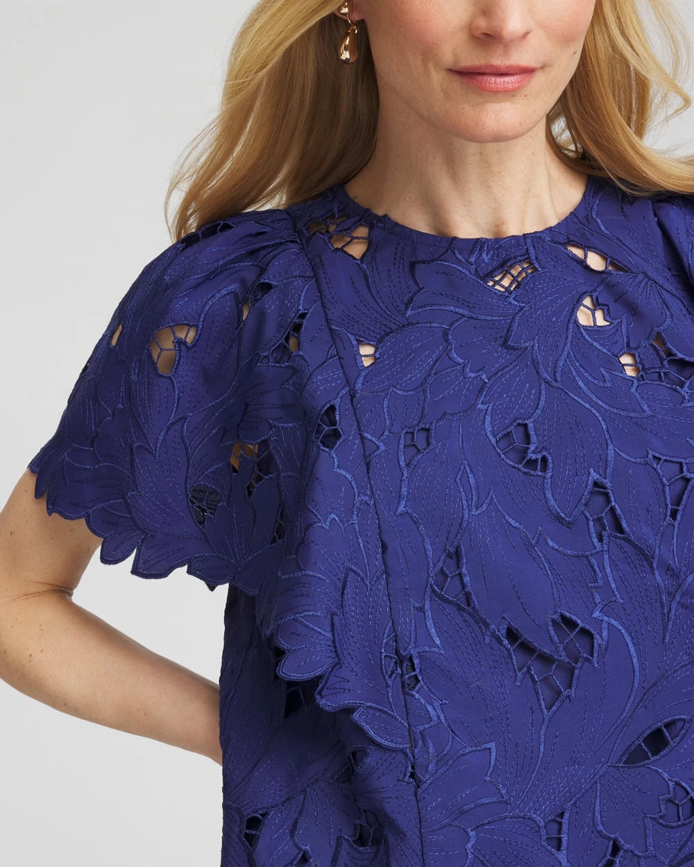 Chico's Lace Detail Flutter Sleeve Top
