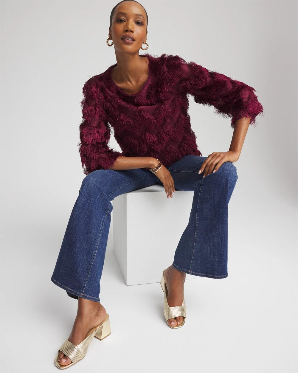 Chico's Chevron Fringe Party Top