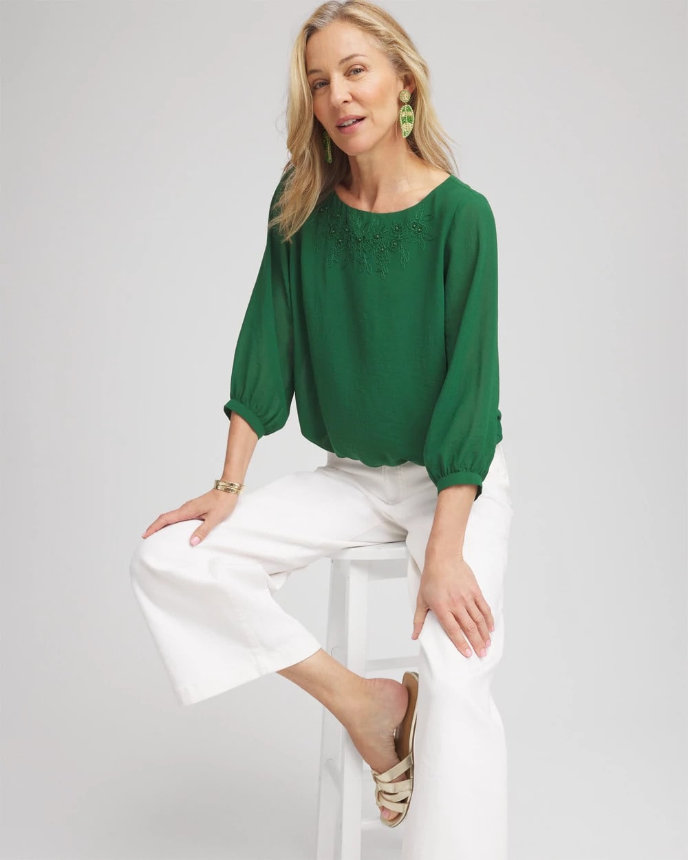 Chico's Embroidered Crinkle Chiffon Blouse