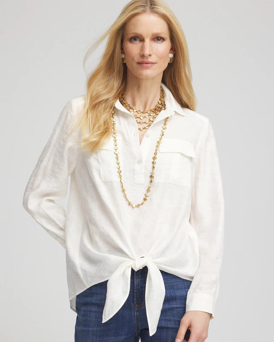 Chico's Textured Tie-Front Pullover Top