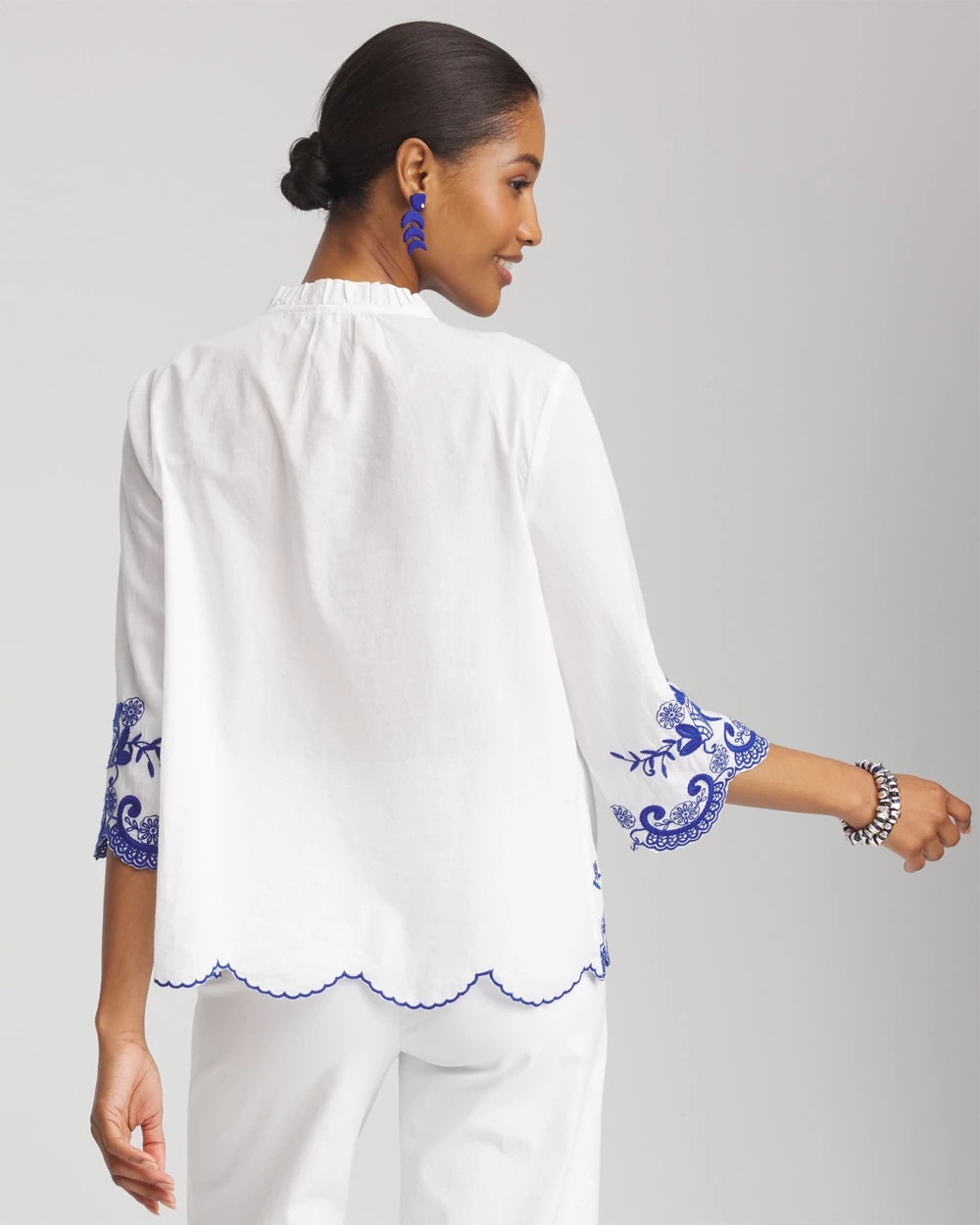 Chico's Embroidered Tassel Tie-Front Blouse