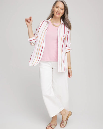 Chico's No Iron™ Striped Stretch-Sateen Shirt
