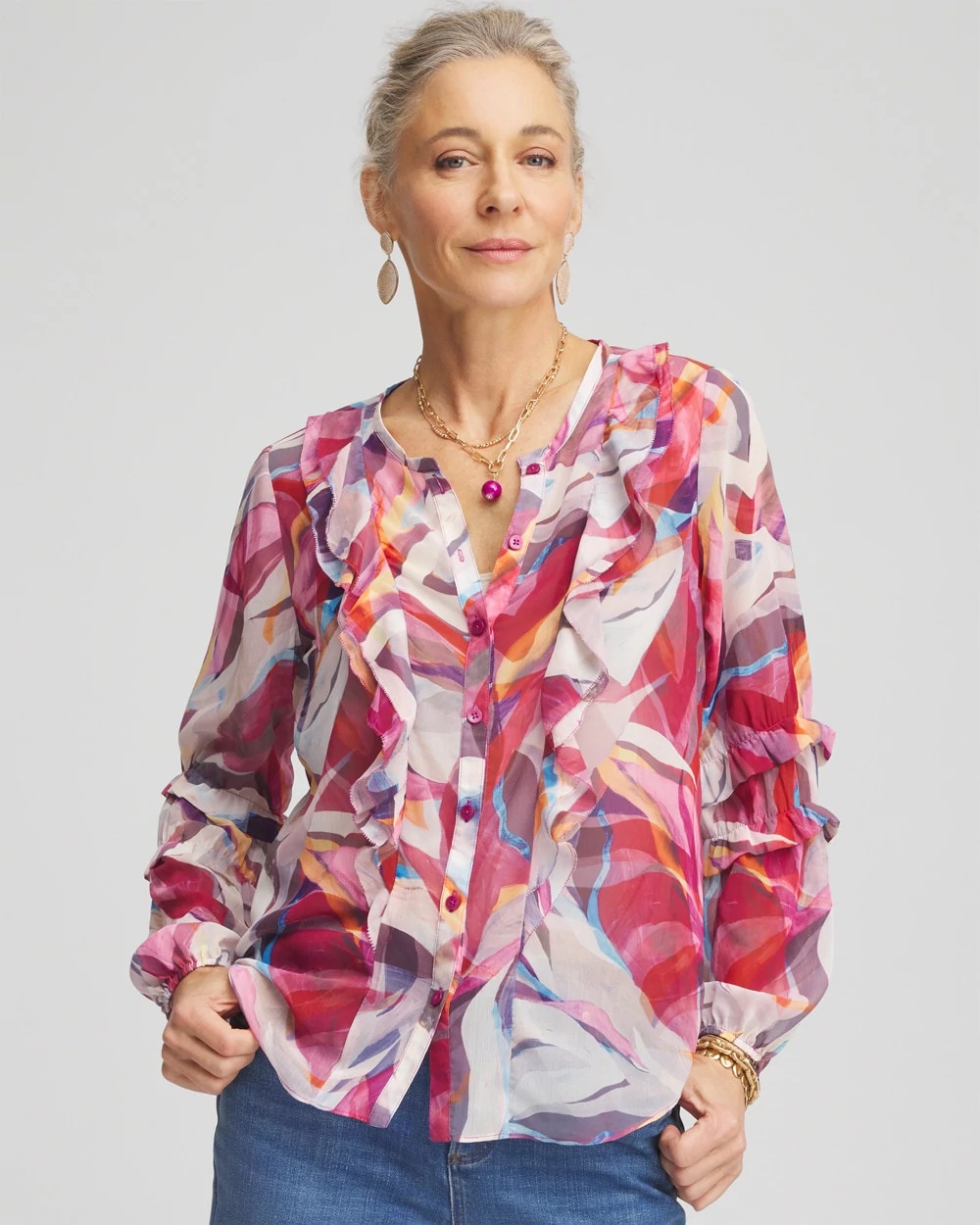 Chico's Abstract Ruffles Crinkle Blouse