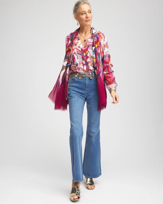 Chico's Abstract Ruffles Crinkle Blouse