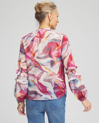 Chico's Abstract Ruffles Crinkle Blouse