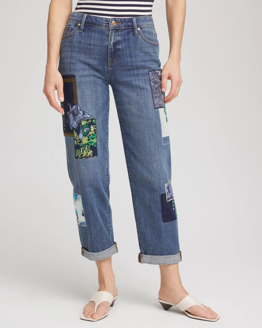 Chico's Boyfriend Patchwork Cropped Jeans