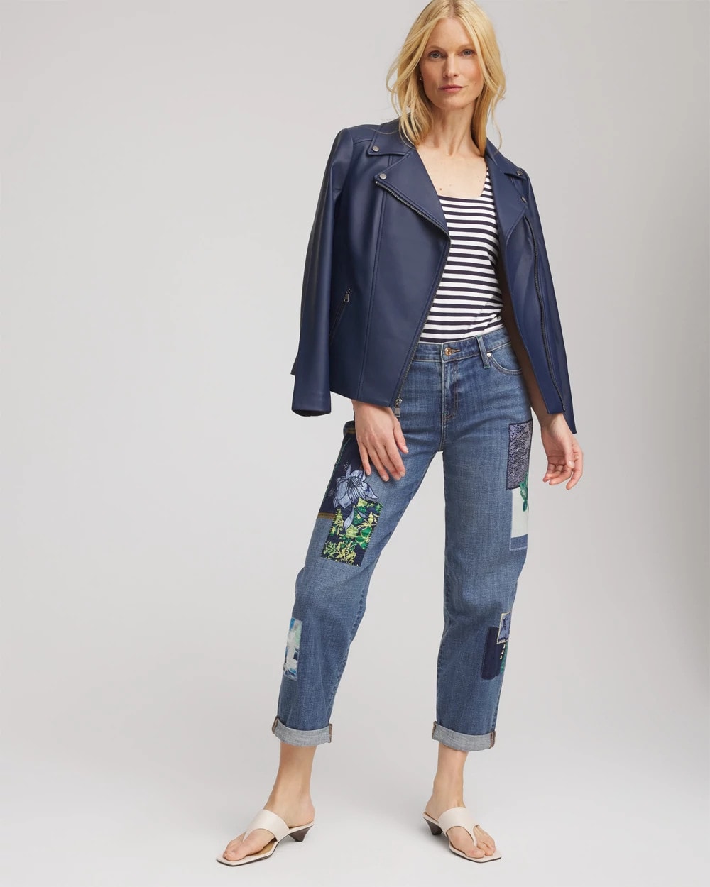 Chico's Boyfriend Patchwork Cropped Jeans