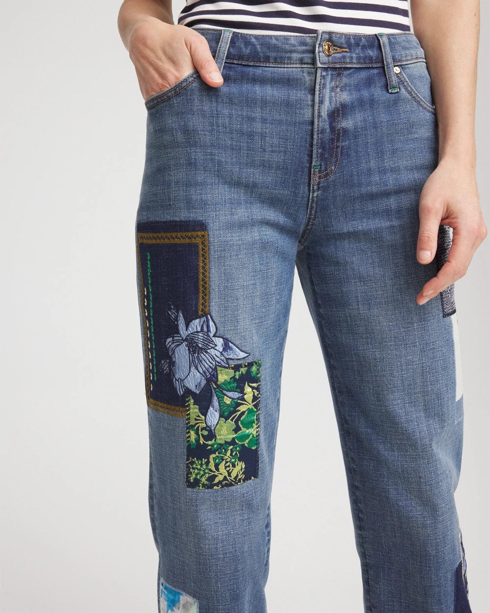 Chico's Boyfriend Patchwork Cropped Jeans