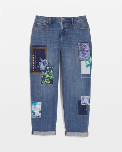 Chico's Boyfriend Patchwork Cropped Jeans