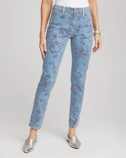 Chico's Girlfriend Slim Ankle Flocked Jeans
