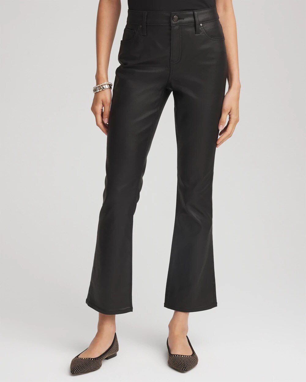 Chico's Coated Girlfriend Cropped Flared Jeans
