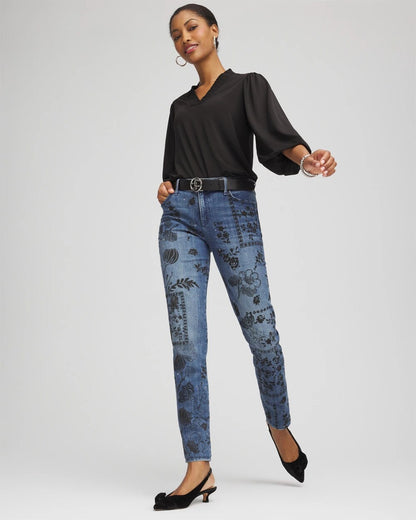 Chico's Mixed-Media Girlfriend Slim Ankle Jeans