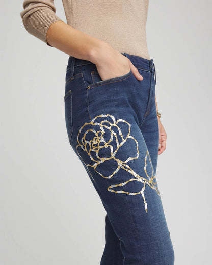 Chico's Sequins Rose Girlfriend Slim-Leg Jeans