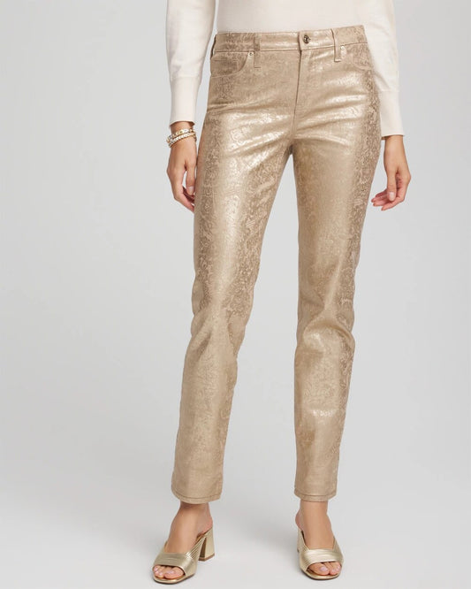 Chico's Girlfriend Slim Ankle Foiled Lace Jeans