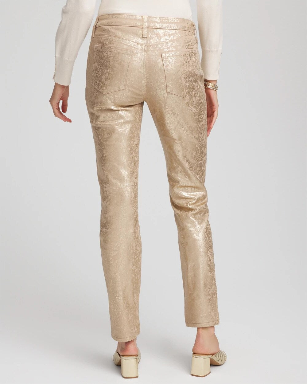Chico's Girlfriend Slim Ankle Foiled Lace Jeans