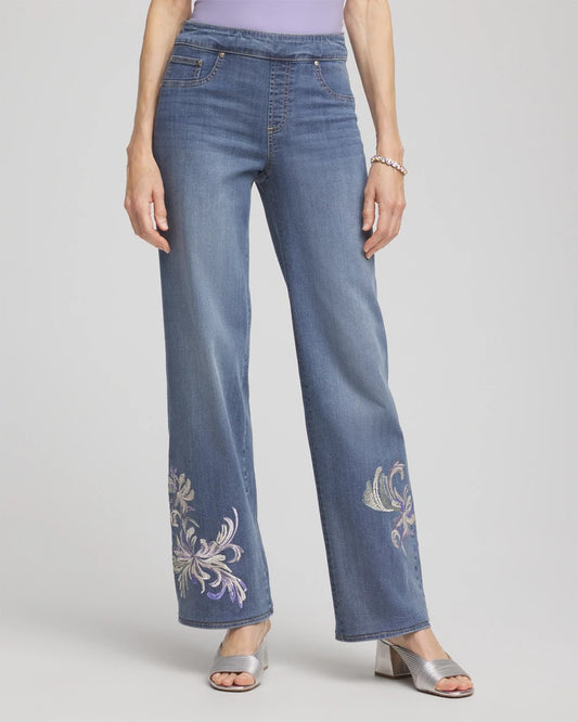 Chico's Embroidered Pull-On Wide-Leg Jeans