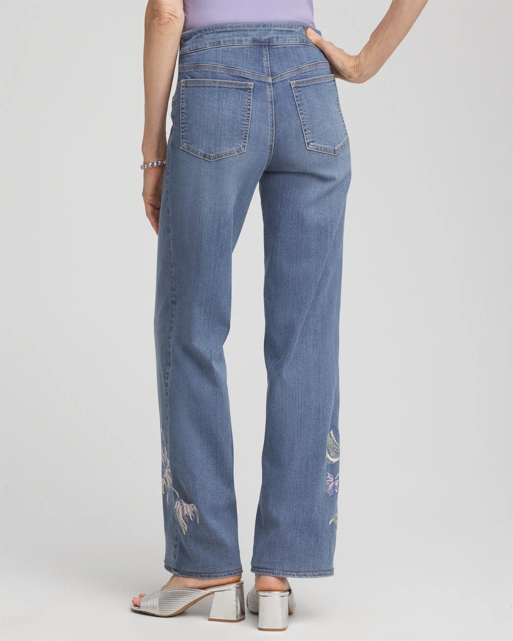 Chico's Embroidered Pull-On Wide-Leg Jeans