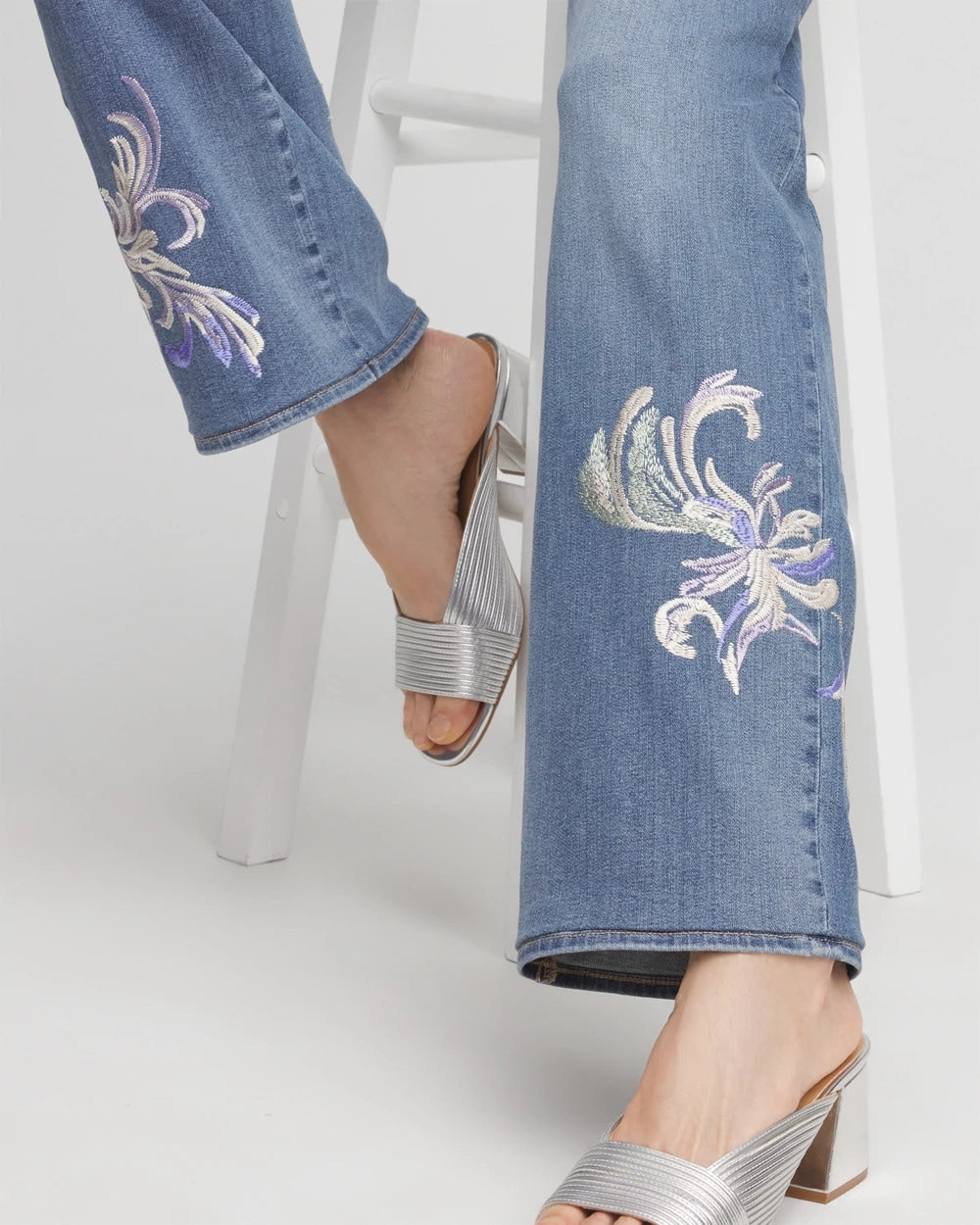 Chico's Embroidered Pull-On Wide-Leg Jeans