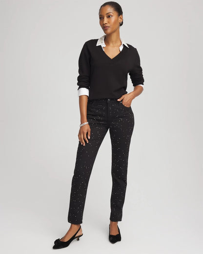 Chico's Stone Embellished Girlfriend Slim Ankle Jeans