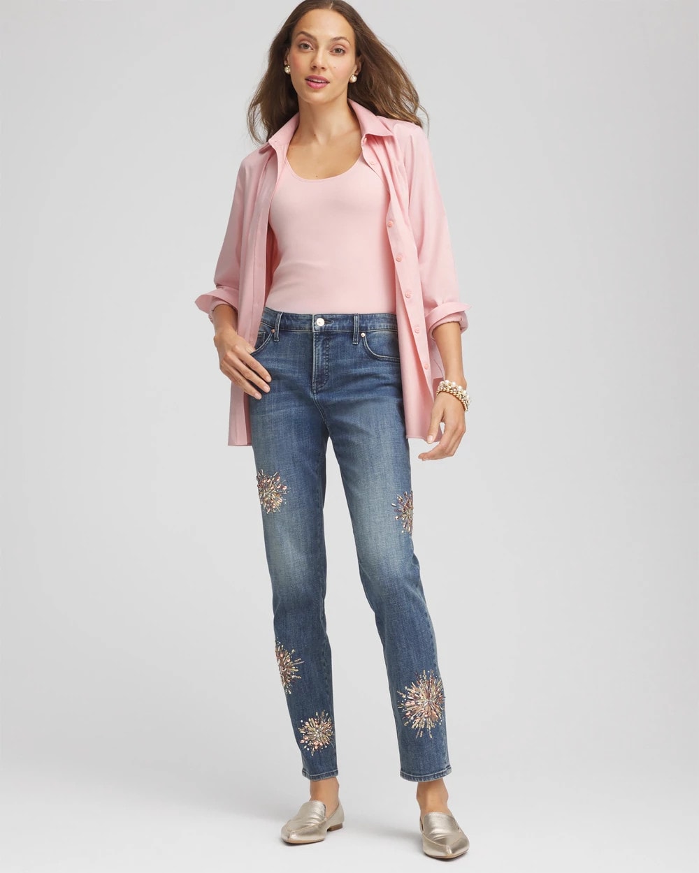 Chico's Embellished Starbursts Girlfriend Slim Ankle Jeans