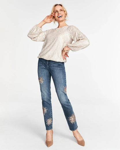 Chico's Embellished Starbursts Girlfriend Slim Ankle Jeans