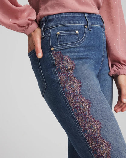 Chico's Lace Embroidered Pull-On Straight Jeans