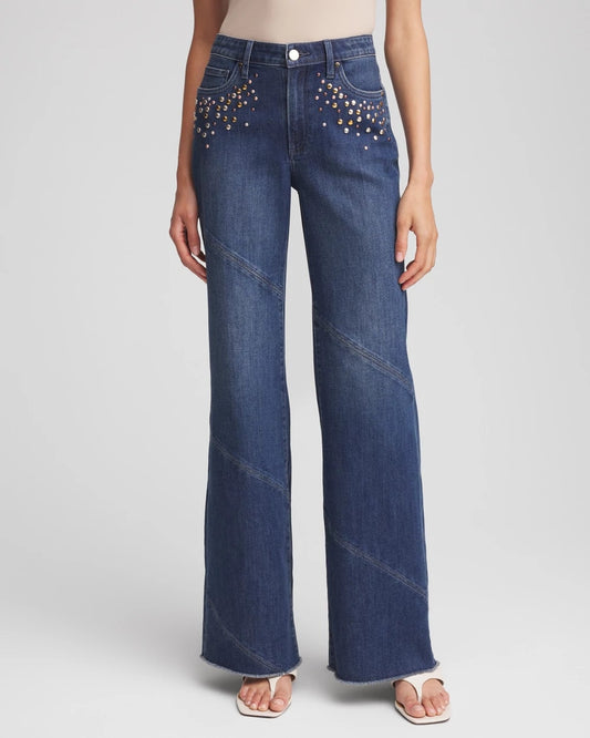 Chico's Embellished Frayed Flared-Leg Jeans