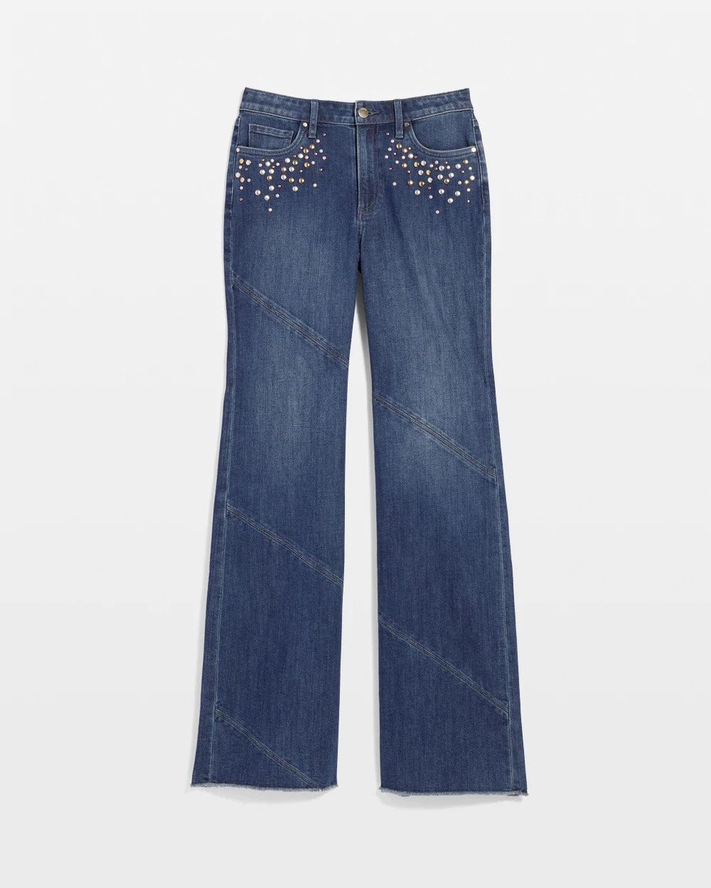 Chico's Embellished Frayed Flared-Leg Jeans