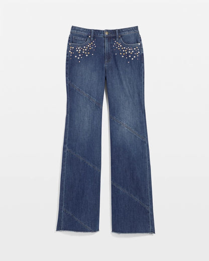 Chico's Embellished Frayed Flared-Leg Jeans