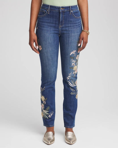 Chico's Appliqué Girlfriend Slim Ankle Jeans