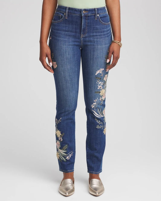 Chico's Appliqué Girlfriend Slim Ankle Jeans