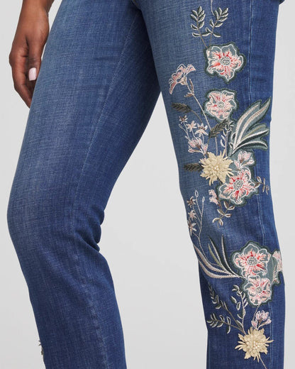 Chico's Appliqué Girlfriend Slim Ankle Jeans