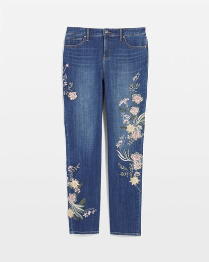 Chico's Appliqué Girlfriend Slim Ankle Jeans