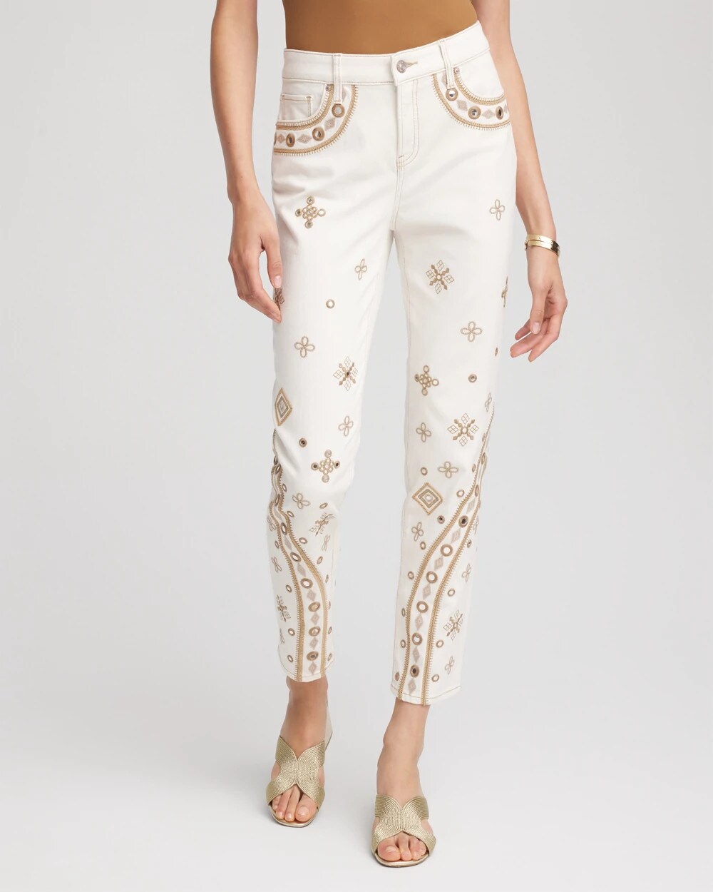 Chico's Embellished Girlfriend Slim Ankle Jeans