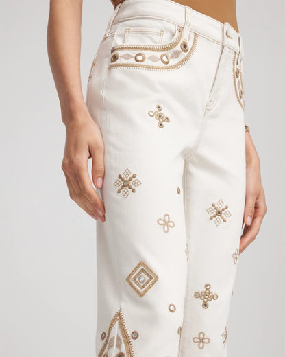 Chico's Embellished Girlfriend Slim Ankle Jeans