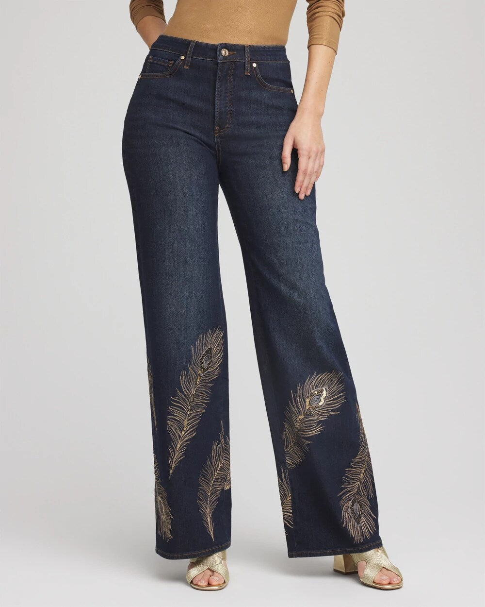 Chico's Embellished High-Rise Wide-Leg Jeans