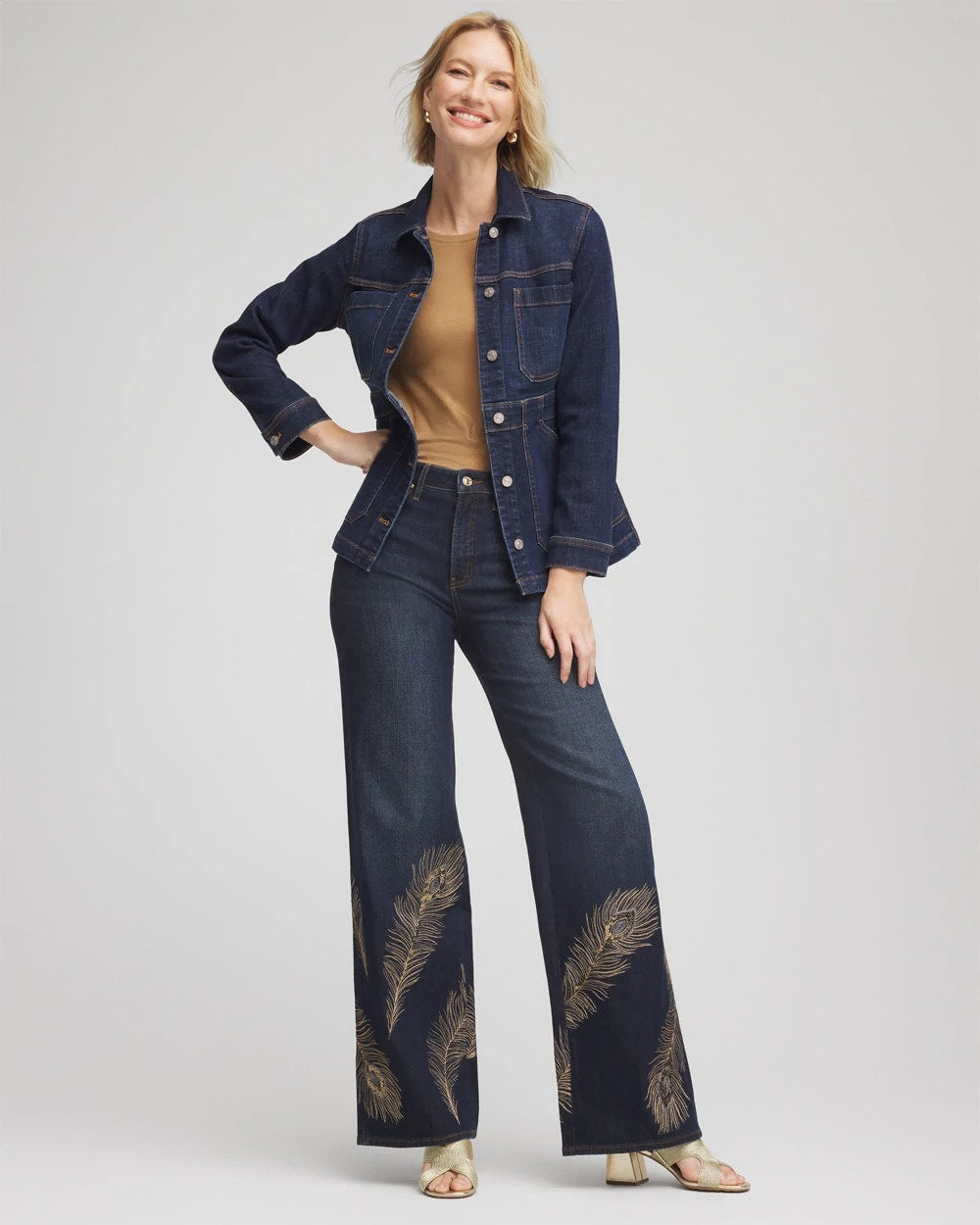 Chico's Embellished High-Rise Wide-Leg Jeans