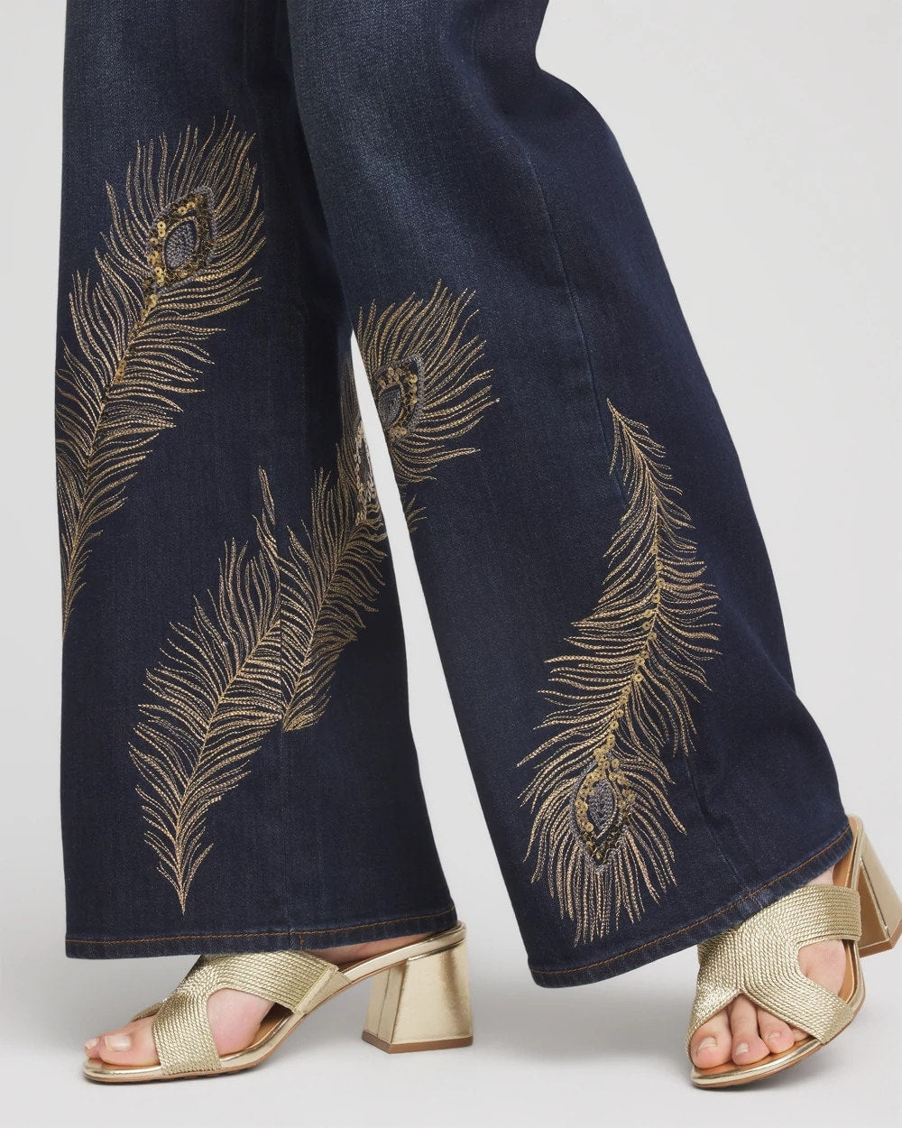 Chico's Embellished High-Rise Wide-Leg Jeans