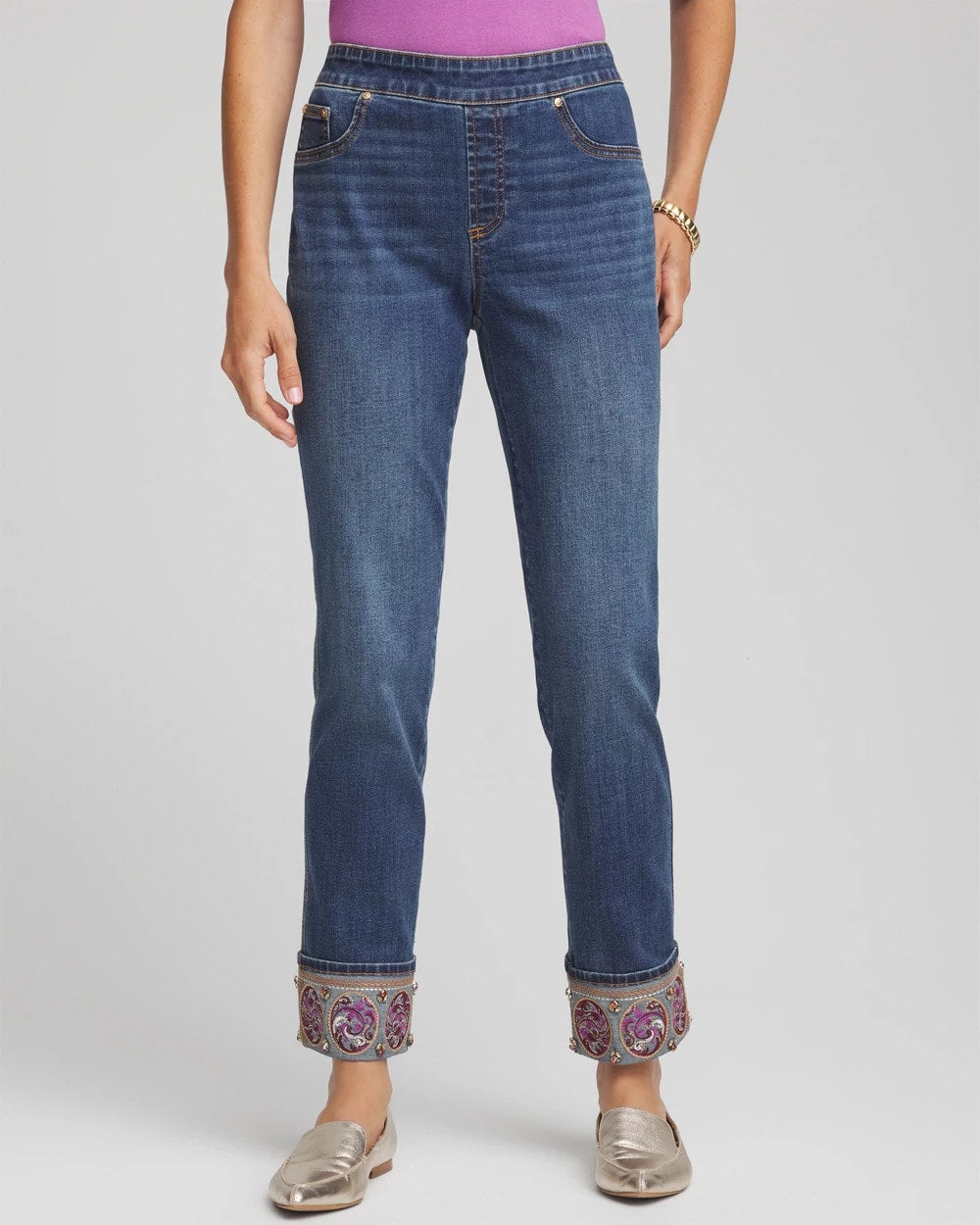 Chico's Embellished Pull-On Slim Ankle Jeggings
