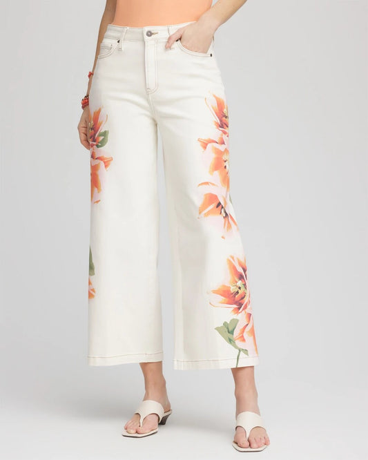 Chico's Floral High-Rise Wide-Leg Cropped Jeans