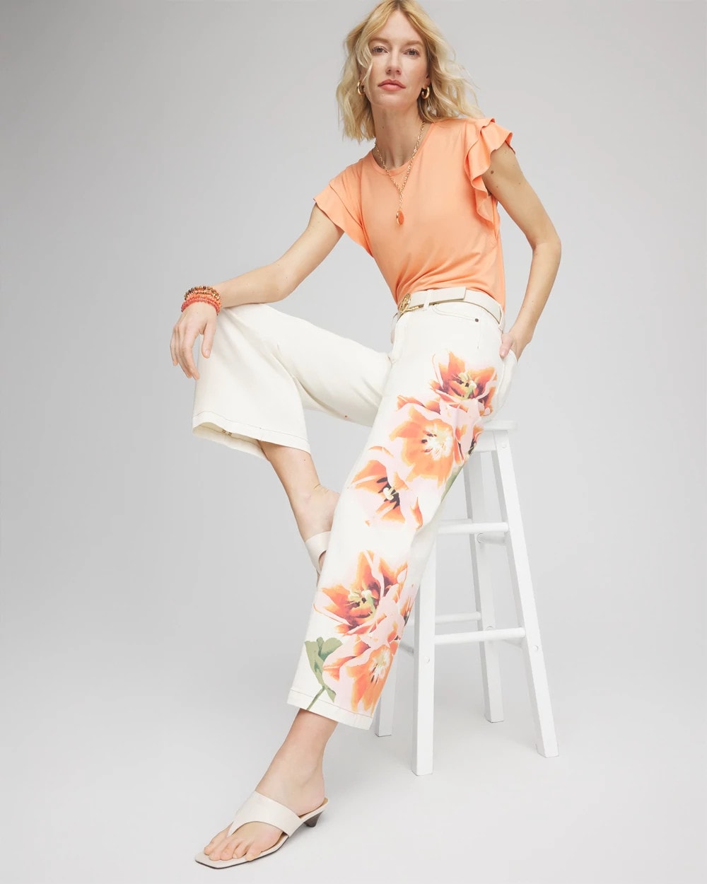 Chico's Floral High-Rise Wide-Leg Cropped Jeans